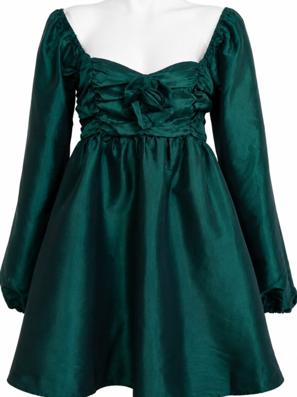 XL Emerald Green Satin Mini Dress Long Sleeve Sweetheart Neck. Homecoming dress